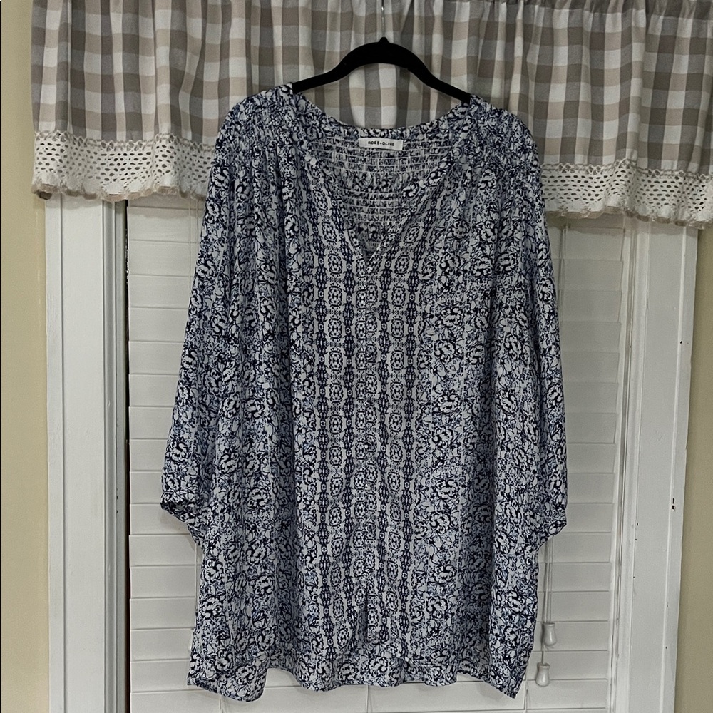 Rose & Olive Blue and White Floral Tunic